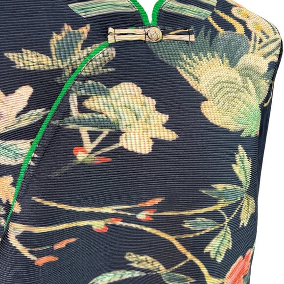 HMYT He Mei Ya Te Top Large Black Floral Orient Pleated Glam Elegant Chic Unique - Picture 7 of 12